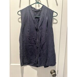 Kobi Halperin Navy Raquel Blouse Sleeveless Button Front V-Neck Top S